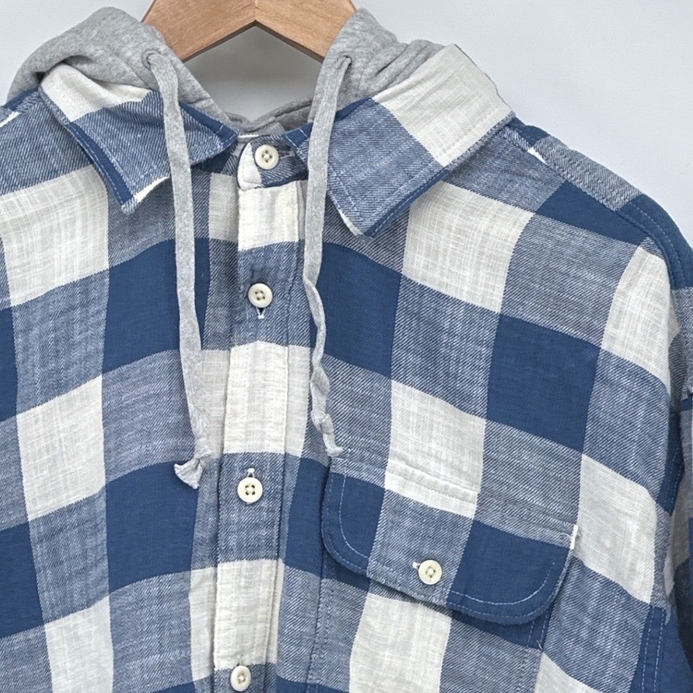 American Eagle Mens Hoodie Shirt Large Blue Plaid Super Soft Flannel Hooded - Picture 2 of 13